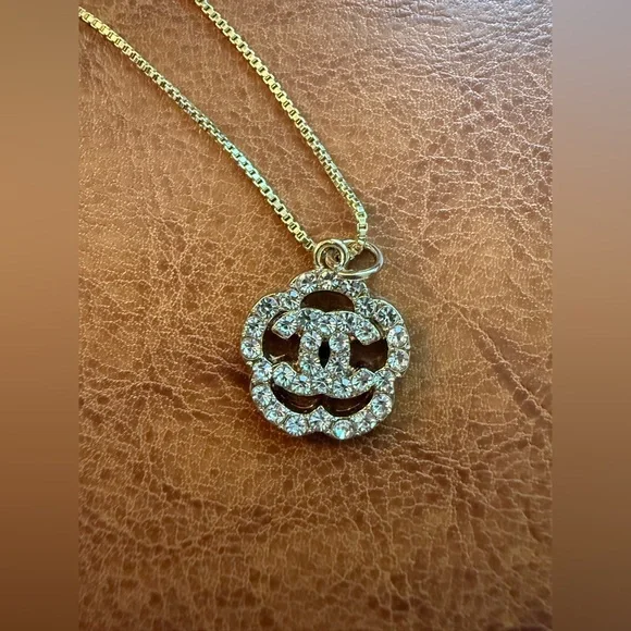 Chanel Crystal CC Flower Charm Pendant w/16” Gold Plated Necklace & Packaging - Picture 5 of 14